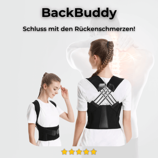 Person trägt BackBuddy Haltungskorrektor über T-Shirt